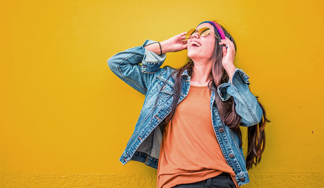 teen girl wearing denim jacket