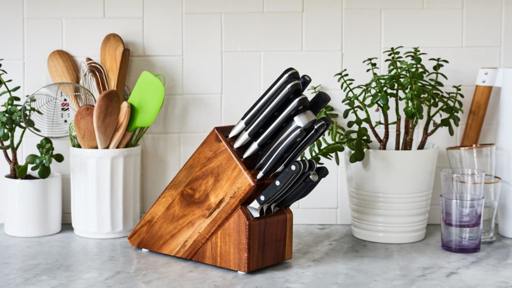 Wooden knife set in the kitchen 