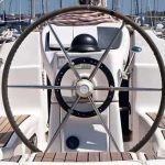 steering wheel of the boat